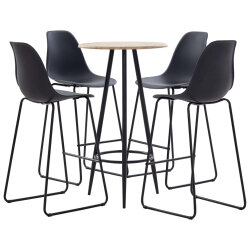 Ensemble Table mange debout Industriel avec 4 tabourets - Noir - Bois et pied en métal