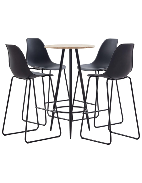 Ensemble Table mange debout Industriel avec 4 tabourets - Noir - Bois et pied en métal 
