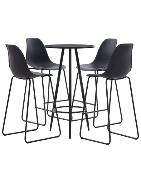 Ensemble Table mange debout Industriel avec 4 tabourets - Noir - Bois et pied en métal  Ensemble Table mange debout Industriel avec 4 tabourets - Noir - Bois et pied en métal