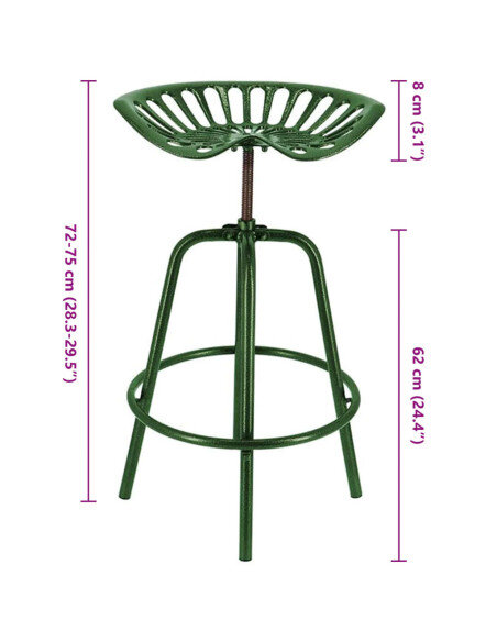 Chaise de bar industrielle tracteur Esschert Design en métal fonte et acier Vert  {attributes} Chaise de bar industrielle tracteur Esschert Design en métal fonte et acier Vert  {attributes}