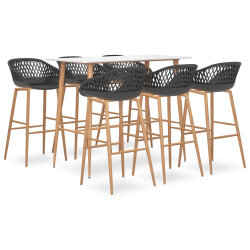 Ensemble Table mange debout Scandinave avec 6 tabourets - Blanc et gris - Bois et métal  2