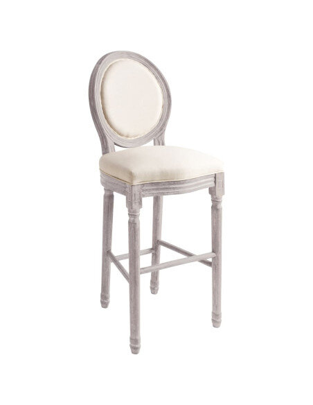 Tabourets de bar campagne / chic en lot de 2 en bois et avec revêtement en lin Blanc  {attributes}
