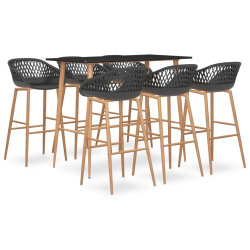 Ensemble Table mange debout Scandinave avec 6 tabourets - Noir et gris - Bois et métal
