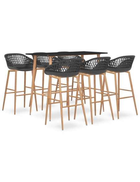 Ensemble Table mange debout Scandinave avec 6 tabourets - Noir et gris - Bois et métal 