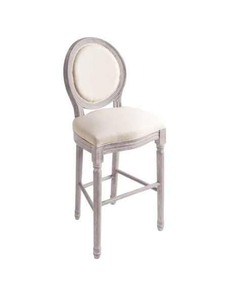 Tabourets de bar campagne / chic en lot de 2 en bois et avec revêtement en lin Blanc  {attributes}