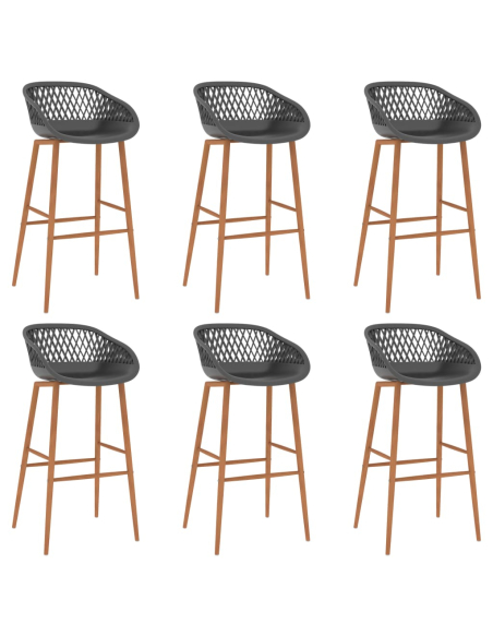 Ensemble Table mange debout Scandinave avec 6 tabourets - Noir et gris - Bois et métal 