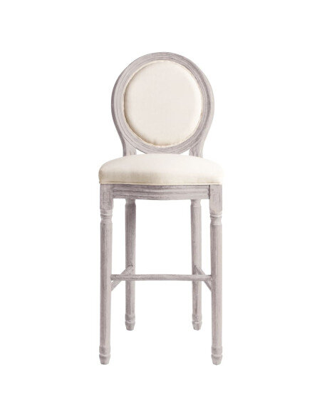 Tabourets de bar campagne / chic en lot de 2 en bois et avec revêtement en lin Blanc  {attributes}