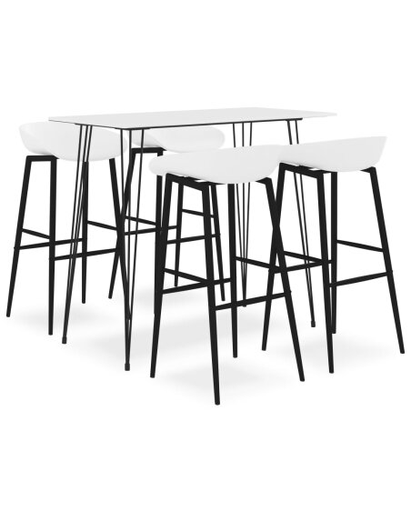 Ensemble Table mange debout Scandinave avec 4 tabourets - Blanc - Bois et métal  Ensemble Table mange debout Scandinave avec 4 tabourets - Blanc - Bois et métal