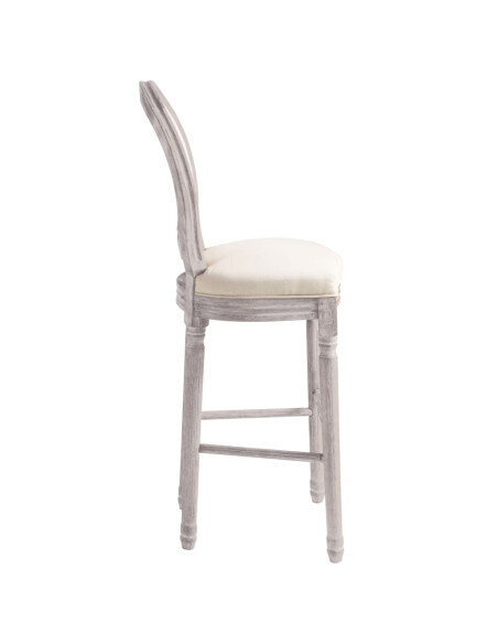 Tabourets de bar campagne / chic en lot de 2 en bois et avec revêtement en lin Blanc  {attributes}