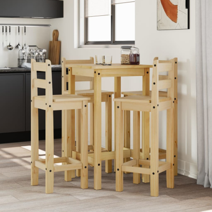 Ensemble Table mange debout Campagne avec 4 tabourets Bois massif de pin 