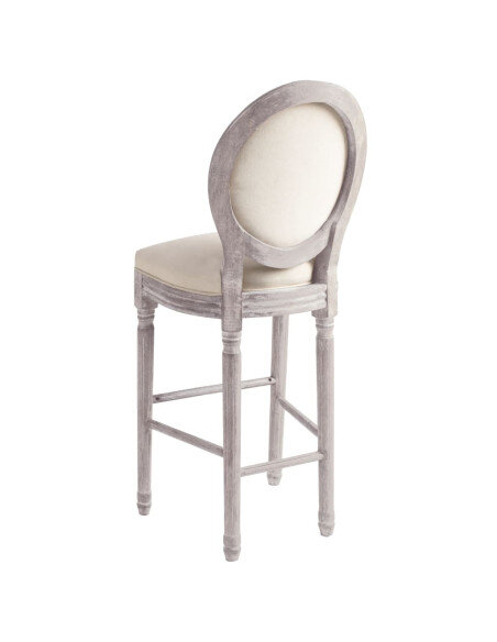 Tabourets de bar campagne / chic en lot de 2 en bois et avec revêtement en lin Blanc  {attributes}