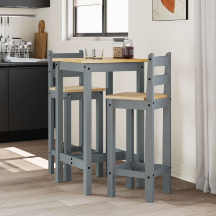 Ensemble Table mange debout Campagne avec 2 tabourets - Gris - Bois massif de pin 