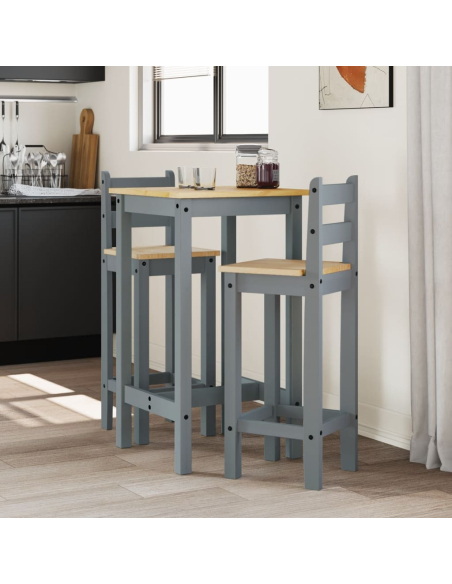 Ensemble Table mange debout Campagne avec 2 tabourets - Gris - Bois massif de pin 