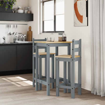 Ensemble Table mange debout Campagne avec 2 tabourets - Gris - Bois massif de pin 