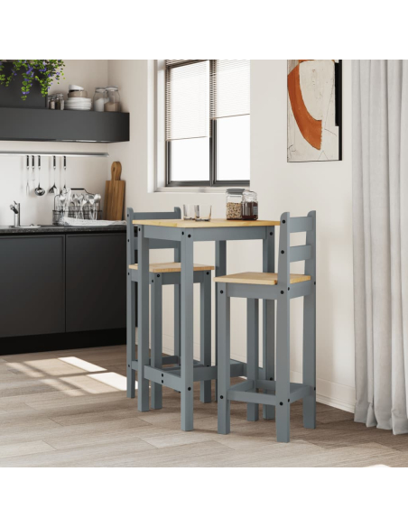 Ensemble Table mange debout Campagne avec 2 tabourets - Gris - Bois massif de pin 