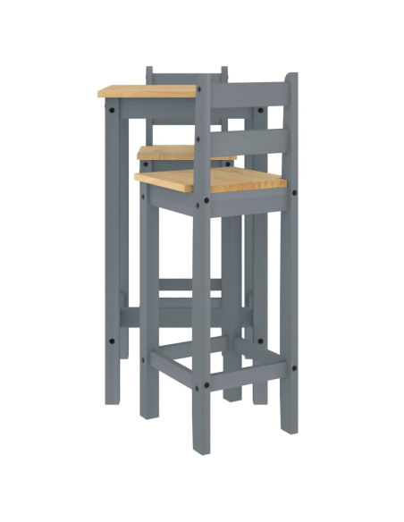 Ensemble Table mange debout Campagne avec 2 tabourets - Gris - Bois massif de pin 