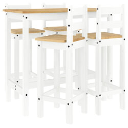 Ensemble Table mange debout Campagne avec 4 tabourets - Blanc - Bois massif de pin