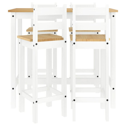 Ensemble Table mange debout Campagne avec 4 tabourets - Blanc - Bois massif de pin 