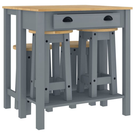 Ensemble Table mange debout Campagne avec 4 tabourets - Gris - Bois massif de pin 