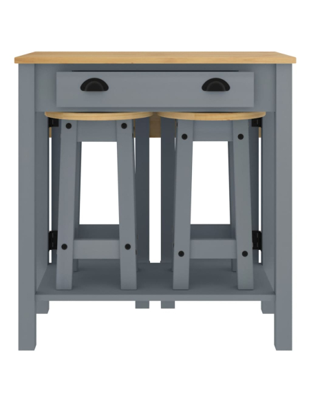 Ensemble Table mange debout Campagne avec 4 tabourets - Gris - Bois massif de pin 