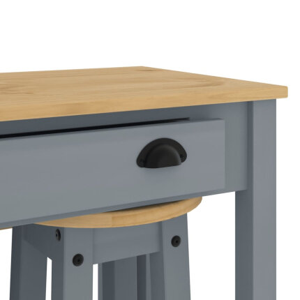 Ensemble Table mange debout Campagne avec 4 tabourets - Gris - Bois massif de pin 