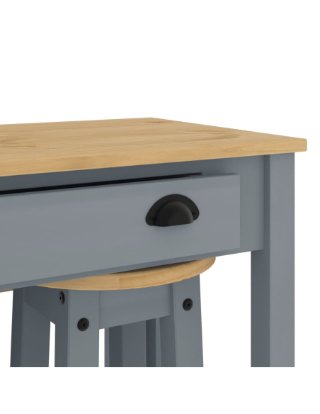 Ensemble Table mange debout Campagne avec 4 tabourets - Gris - Bois massif de pin 