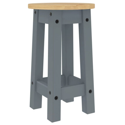 Ensemble Table mange debout Campagne avec 4 tabourets - Gris - Bois massif de pin 