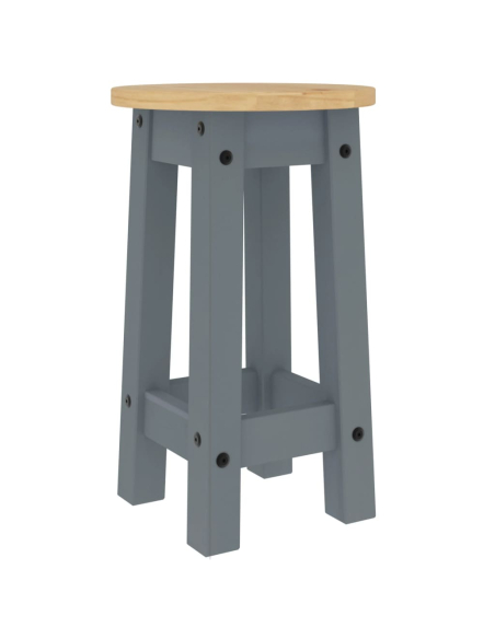 Ensemble Table mange debout Campagne avec 4 tabourets - Gris - Bois massif de pin 