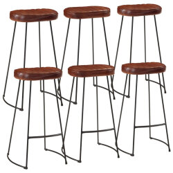 Ensemble Table mange debout Industriel avec 6 tabourets - Marron foncé - Bois massif de manguier et fer  2