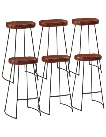Ensemble Table mange debout Industriel avec 6 tabourets - Marron foncé - Bois massif de manguier et fer 