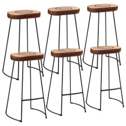 Ensemble Table mange debout Industriel avec 6 tabourets - Marron foncé - Bois massif de manguier et fer  2