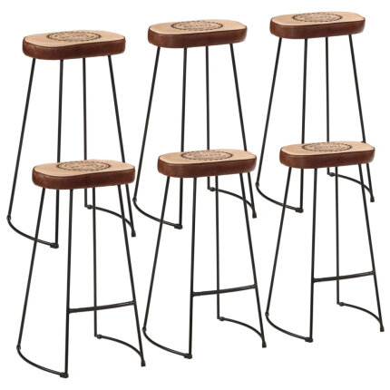 Ensemble Table mange debout Industriel avec 6 tabourets - Marron foncé - Bois massif de manguier et fer