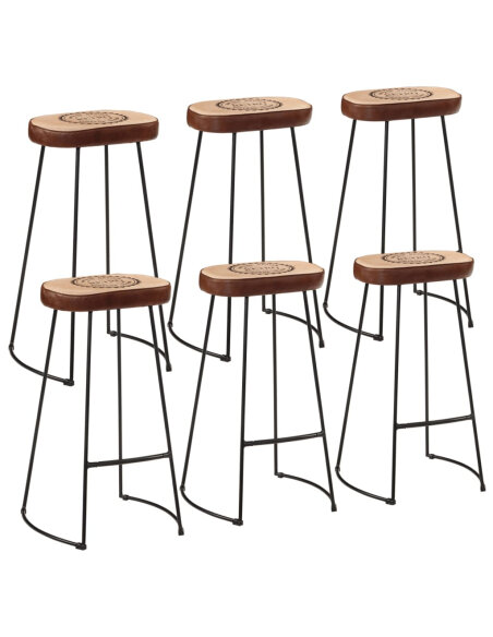 Ensemble Table mange debout Industriel avec 6 tabourets - Marron foncé - Bois massif de manguier et fer  Ensemble Table mange debout Industriel avec 6 tabourets - Marron foncé - Bois massif de manguier et fer