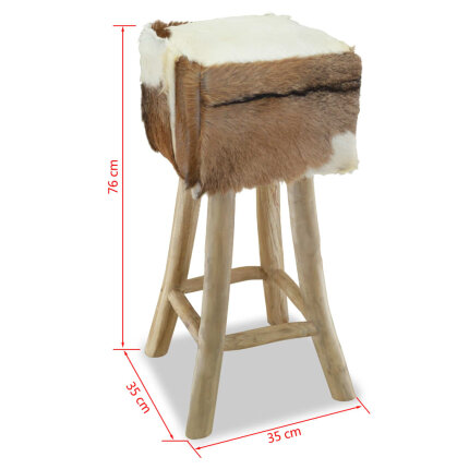 Tabouret de bar en cuir fourrure poils de chèvre et bois