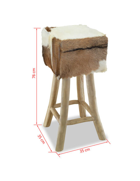 Tabouret de bar en cuir fourrure poils de chèvre et bois