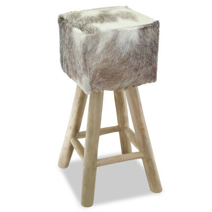 Tabouret de bar en cuir poils de chèvre fourrure et bois