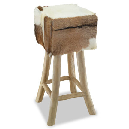 Tabouret de bar en cuir poils de chèvre fourrure et bois
