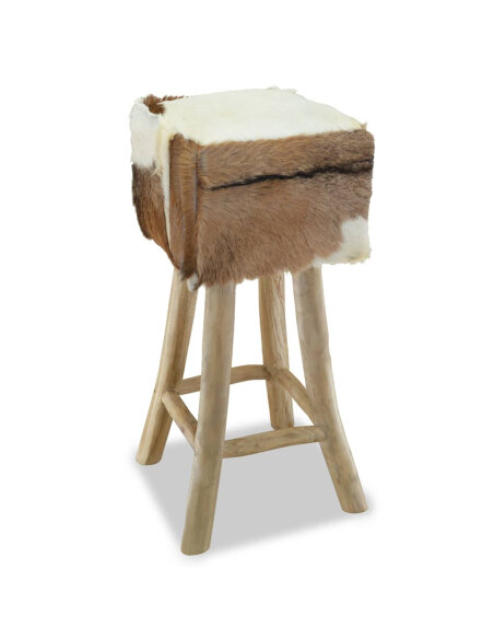 Tabouret de bar en cuir poils de chèvre fourrure et bois