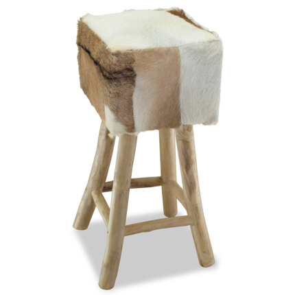 Tabouret de bar en cuir poils de chèvre fourrure et bois