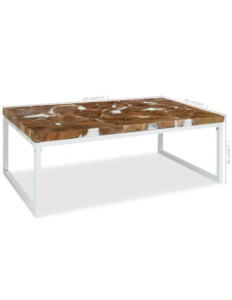 Table basse blanche bois massif et résine