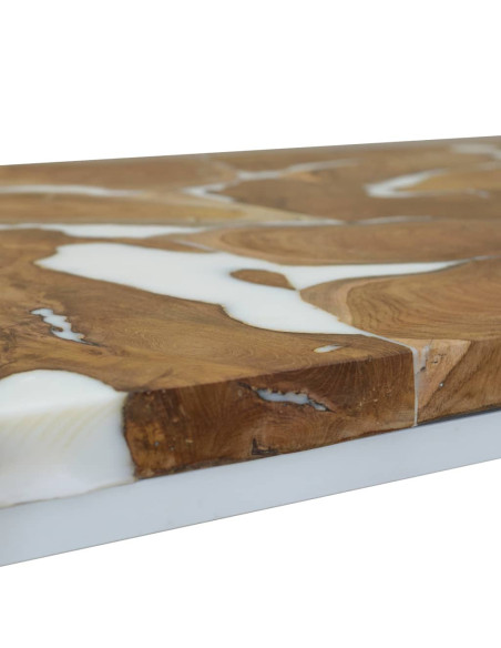 Table basse blanche bois massif et résine