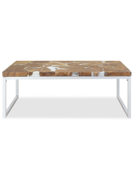 Table basse blanche bois massif et résine