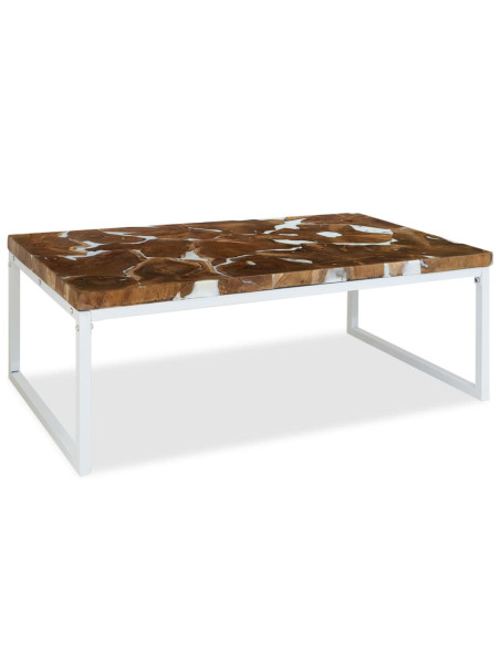 Table basse blanche bois massif et résine