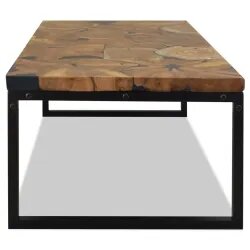 Table basse blanche résine noire et bois massif rectangulaire style industriel