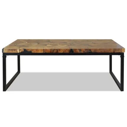 Table basse blanche résine noire et bois massif rectangulaire style industriel
