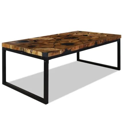 Table basse blanche résine noire et bois massif rectangulaire style industriel