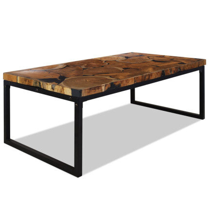 Table basse blanche résine noire et bois massif rectangulaire style industriel