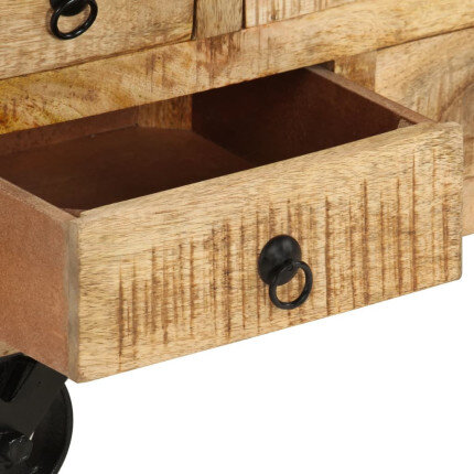 Table basse  industrielle avec rangement en bois massif de manguier