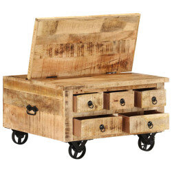 Table basse  industrielle avec rangement en bois massif de manguier