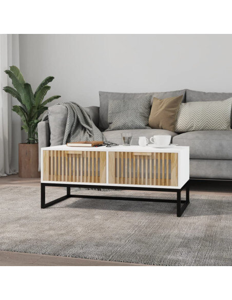 Table Basse Rectangulaire Bois Blanche - Scandinave  Table Basse Rectangulaire Bois Blanche - Scandinave